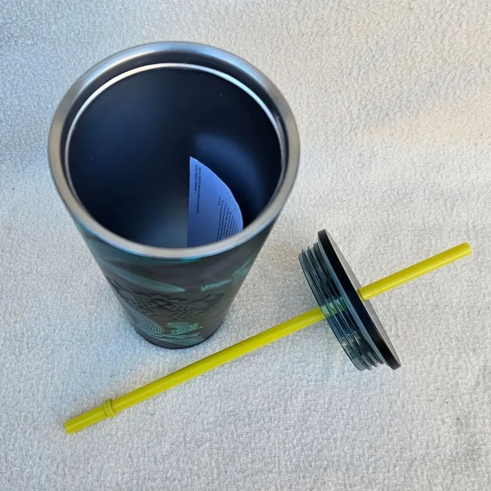 Starbucks Blue and Green Floral Steel Tumbler 24oz